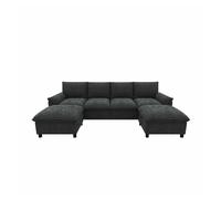 Sofá modular en u 264,5x142,5x84 cm - diseño cloud con asiento profundo, respaldo alto y 2 pufs móviles - negro