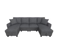 Sofá modular en u 280 cm - 2 plazas con 2 chaise longues, almacenamiento abatible, 2 cojines, sofá rinconero multifuncional de chenilla - gris