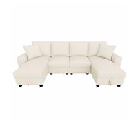 Sofá modular en u 280 cm - chenilla, 2 plazas con 2 chaise longue, arcón de almacenaje y cojines - beige