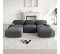 Sofá Modular en U de Pana, para Salón, Gris, 298.00x178.00x75.00 cm