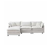 Sofá modular esquinero 3 plazas - con chaiselongue y puff, sofá en l cómodo de chenilla premium para salón y espacios pequeños - beige