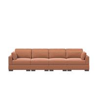 Sofá Modular Grande de Tela Corduroy Naranja con Chaise Longue y Almacenamiento, Sofá Esquinero Desmontable de 5 Plazas con Cojines para Salón, Sala de Estar y Hogar Moderno