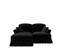 Sofá modular l 2 plazas - estilo mid-century, chenilla, brazos cónicos, faldón extraíble, patas torneadas - negro