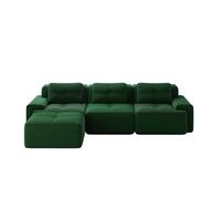 Sofá modular l 3 plazas - cloud, con otomán y tapizado de corduroy, montaje libre - verde