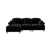Sofá modular l 3 plazas - estilo mid-century, chenilla, brazos cónicos, otomana móvil - negro