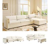 Sofá Modular Seccional de Chenilla, Salón y Oficina, Beige, 315 cm
