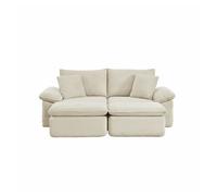 Sofá modular sin estructura 2 plazas - acolchado suave tipo cloud, con reposapiés, bolsillos de almacenamiento, sin montaje, convertible en sillón cama - beige