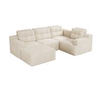 Sofá modular,sofá compresible 5 plazas fija panorámico de tela,beige