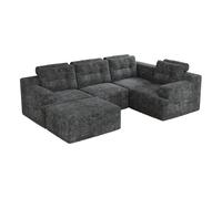 Sofá modular,sofá compresible 5 plazas fija panorámico de tela,gris