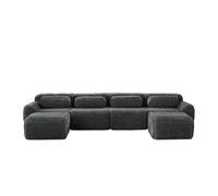 Sofá modular u 4 plazas - sin montaje, combinable, felpa, soporte ergonómico - gris