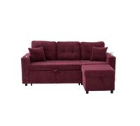 Sofá multifuncional 3 plazas - con almacenamiento, cama extensible, usb-c, iluminación ambiental, portavasos - rojo vino