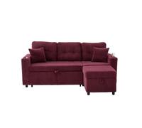 Sofá multifuncional 3 plazas - con almacenamiento, cama extensible, usb-c, iluminación ambiental, portavasos - rojo vino