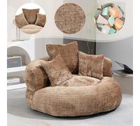 Sofá perezoso de chenilla, sillón relax para salón y gaming, café, 108x108x52 cm