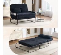 Sofá plegable de 104 x 200 cm, cama de invitados, chenilla negra | Convertible en cama, bolsillos laterales, cojín lumbar, autoensamblaje, para oficina en casa, sala de estar