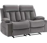 Sofá reclinable de dos plazas, sofá eléctrico con función de reclinación, calefacción y masaje, sofá de terciopelo suave con puertos USB, portavasos y bolsillos laterales, sillón doble para sala de es