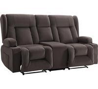 Sofá reclinable de dos plazas, sofá eléctrico con función de reclinación, calefacción y masaje, sofá reclinable de gamuza con consola central, puertos USB, portavasos y bolsillos laterales, sillón dob