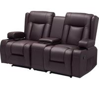 Sofá reclinable de dos plazas, sofá manual con reposapiés, sofá reclinable de imitación cuero Polyurethancon puertos USB, portavasos y bolsas de almacenamiento, sillón doble para sala de estar/casa ro