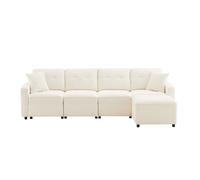 Sofá recto 4 plazas 280x146 cm - pana con almacenaje y puff - beige