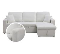 Sofá Rinconera Convertible/reversible Con Box "alain"- 3 Plazas - Bouclettes - Blanco