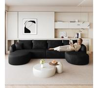 Sofá Rinconera en Forma de U de Chenilla, para Salón, Negro, 336 cm
