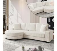Sofá Rinconera en L de Pana, para Salón, Beige, 256.5 x 133.5 x 89 cm