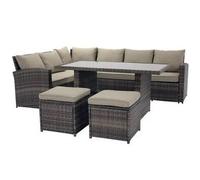 Sofa rinconera + mesa + 2 puffs de ratan pe. muebles de jardin y terraza, gris