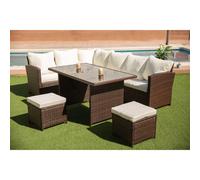 Sofa Rinconera + Mesa + 2 puffs de Ratan PE. Muebles de Jardin y Terraza Saldos y Stocks
