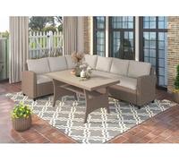 Sofa rinconera + mesa de ratan pe marron. muebles de jardin y terraza 237cm