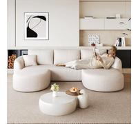 Sofá Rinconera Modular en Forma de U de Chenilla, Blanco, 336x168x85 cm