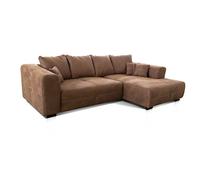 Sofá rinconero CAVADORE Mavericco/XXL Sofá de Esquina Incluye Cojines lumbares y Decorativos/Longchair a la Derecha/Estilo Industrial / 285 x 69 x 170 (An x Al x P) / Microfibra Color marrón