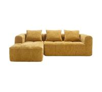 Sofá seccional moderno l - 3 plazas, sofá chenille con chaiselongue, brazos y 3 cojines - amarillo