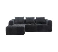 Sofá seccional moderno, sofá en l, sofá de 3 plazas, sin necesidad de montaje, sofá de chenilla con chaise longue y reposabrazos, 3 cojines, bolsillo lateral para control remoto, negro