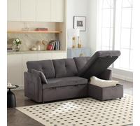 Sofá seccional modular en L, sofá esquinero modular para salón con chaise longue intercambiable, tejido terciopelo, sofá cama multifunción con almacenamiento y cama nido gris oscuro