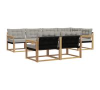 Sofá seccional modular para exterior de madera maciza de acacia y textileno resistente, blanco y gris claro, 7 plazas para jardín o patio