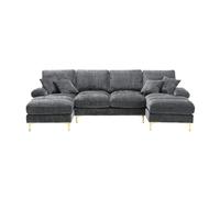 Sofá seccional u grande - chenille, con asientos reclinables dobles - gris