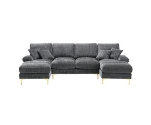 Sofá seccional u grande - chenille, con asientos reclinables dobles - gris