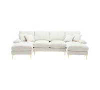 Sofá seccional u grande - chenille con doble chaise longue - beige