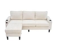 Sofá tapizado 3 plazas - con puertos usb y tipo c, 2 portavasos, sofá cama en forma de l - beige