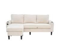 Sofá tapizado 3 plazas - con puertos usb y tipo c, 2 portavasos, sofá cama en forma de l - beige