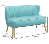 Sofá Tweezits - Pequeño sofá - Banco - Sofá de dos plazas - Sillón de dos plazas - Diseño compacto - Tapizado en tela - Color verde claro
