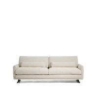 Sofá Veliro de 3 plazas en chenilla beige con patas de acero negro, 240 cm, certificación FSC Mix.