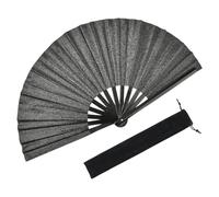 SOFPLATE Abanico de Mano con Diseño de Claqueta Plegable Negro Brillante con Bolsa de Terciopelo 1 Unidades Cerradas Y 13.58" Abiertas Portátil de Bambú Brillante para Festivales de EDM Fiestas Orgul