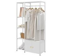 sogesfurniture Perchero Burro Ropa Blanco, Perchero portátil con 4 Estantes y Barra de Metal para Colgador Ropa, Perchero Metálico Resistente para Pasillo, Sala de Estar, Entrada, Dormitorio