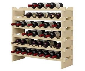 SogesHome Estante Modular de Vino de 6 Niveles y 48 Botellas Apilable Estante de exhibición de Vino de Madera, Estante de Almacenamiento de Vino Independiente y sobre encimera, SH-BY-WS6848M