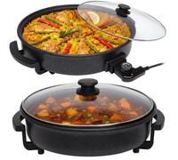 SOGO Paellera Eléctrica Multiusos - Olla Eléctrica para Cocinar 1500W, 9 cm Profundidad, Antiadherente con Termostato 240°C - Sartén Eléctrica con Regulador de Temperatura y Tapa de Cristal