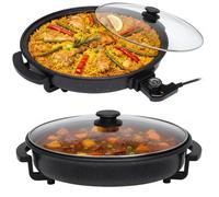 Sogo Sartén Paellera Eléctrica Ø42CM Con Tapa Cristal Reforzado - Multicazuela Antiadherente Para Paellas Y Carnes - Plancha Eléctrica Con Termostato 240ºC - Wok Multifunción Que Ahorra Energía
