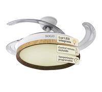 SOGO Ventilador de Techo Plegable con Luz LED y Función Reversible, 3 Aspas Color Madera, Control Remoto, Temporizador, Motor Silencioso, 3 Velocidades, Interior