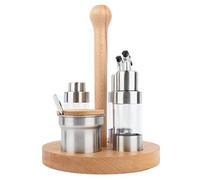 SOHIIXAA para cocina, juego de dispensador de condimentos de acero inoxidable, organizador de 4 piezas con botella de aceite, coctelera, chile, diseño compacto, resistente al (Redondo 2,6 pulgadas)