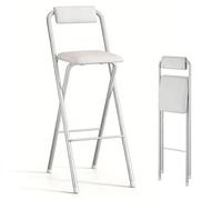 Sohodoo Silla de Bar Plegable, Taburete de Bar Plegable con Respaldo, Taburete Alto y Plegable, sillas de Bar portátiles y Plegables for Cocina, Isla, Tienda, cafetería, Comedor(White,50cm)