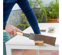 (Sol-éco) Sierra japonesa RYOBA 240 - Sierra manual - Fab. Japón | Para madera - Hoja flexible con dos dientes para corte transversal y longitudinal - Carpintería, obra - Mango de ratán